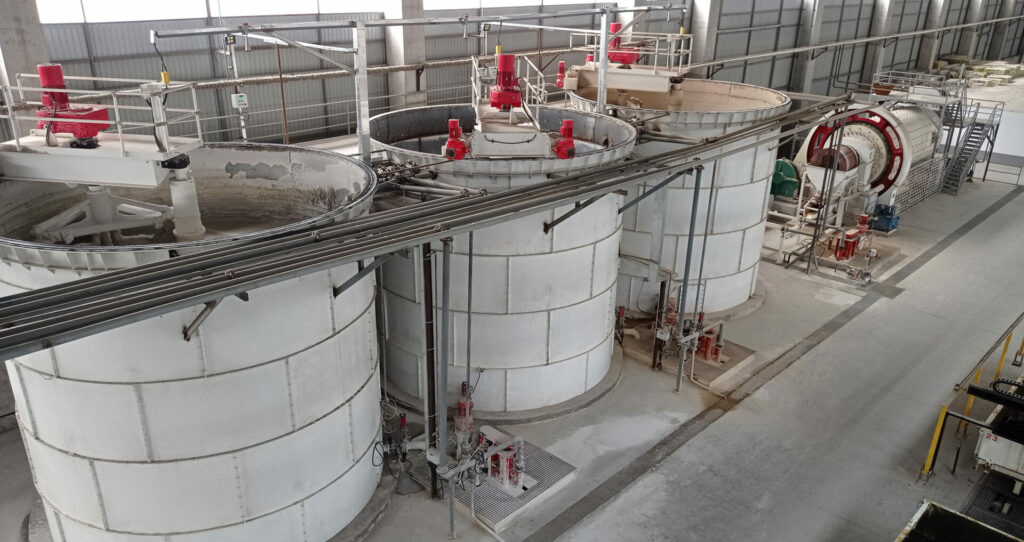 Fig. 3 The Raw Materials Preparation Area With 3 80 M3 Slurry Tanks And A 25 Tonhour Ball Mill